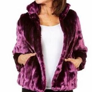 Donna Salyers Fabulous Furs Sold put Purple Fur Jacket Faux Mink XS S 4 6 Luxury